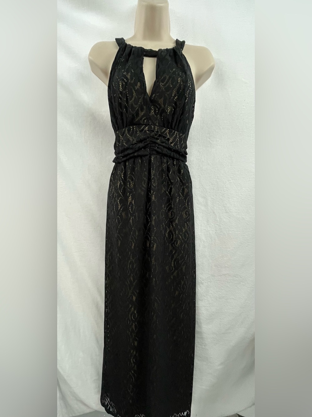 Soho Apparel Black Lace Halter Maxi Dress